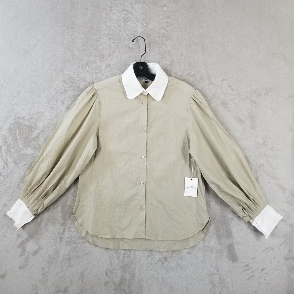 House of St. Claire Blouse Women M Beige Balloon Sleeve Italian Fabric USA Made - Picture 1 of 10